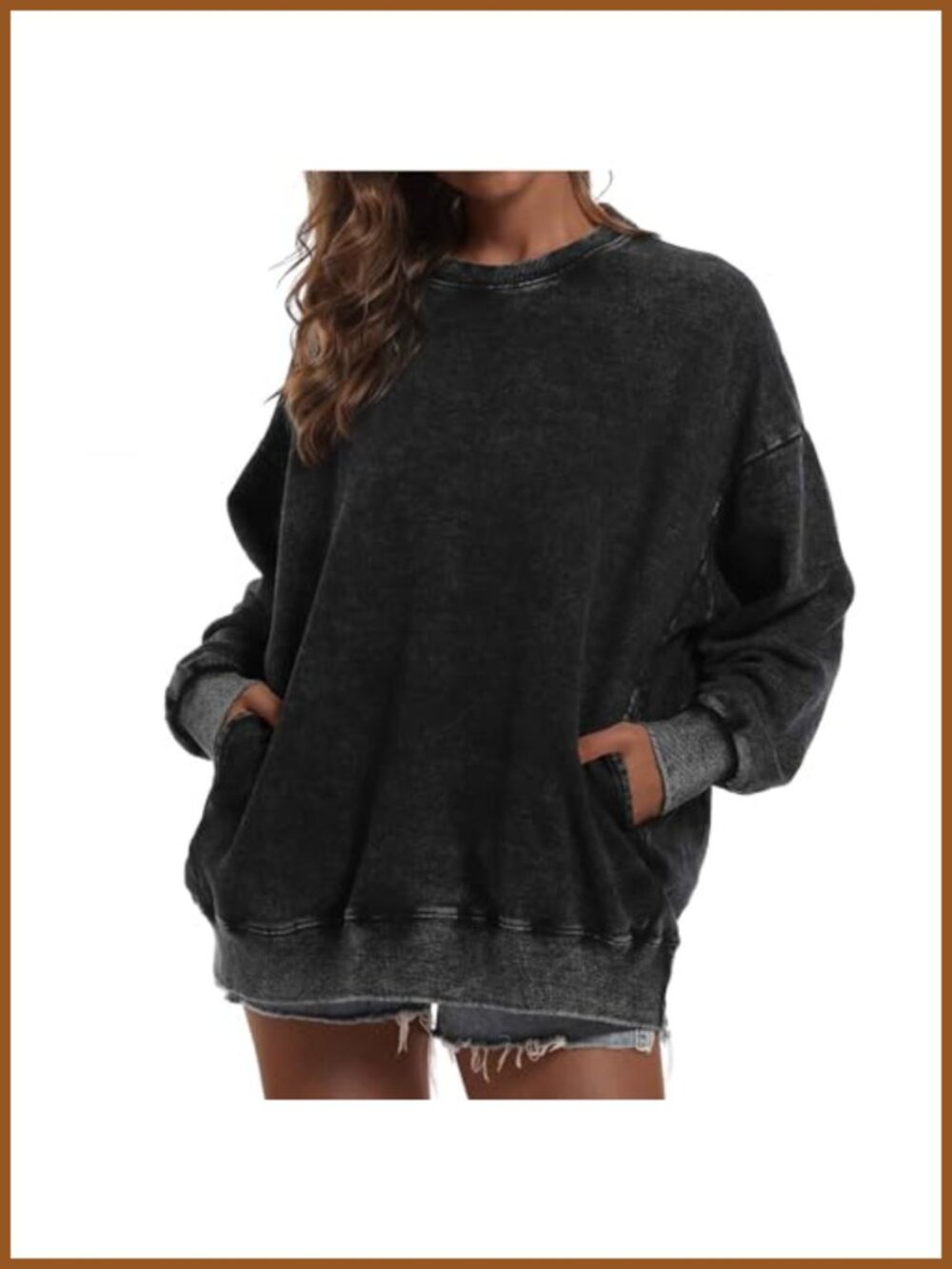 Oversized Cotton Blend Sweatshirt Loose Fit Pullover with Pocket